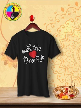 Round Neck Black Colour Cotton T-shirt For Little Brother